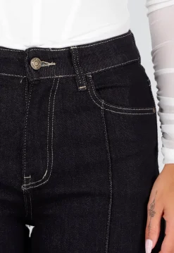 Donkerblauwe Denim Stretch Jeans met Straight Leg en Brede Omslag