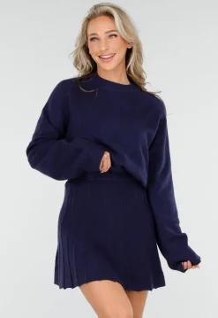 Donkerblauwe Gebreide 2-Piece Set met Trui en Rok