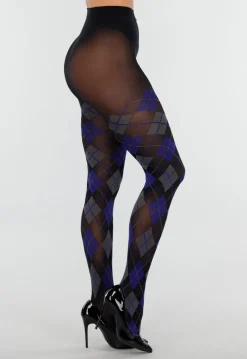 Donkerblauwe Grijze Panty met Argyle Print