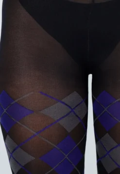 Donkerblauwe Grijze Panty met Argyle Print