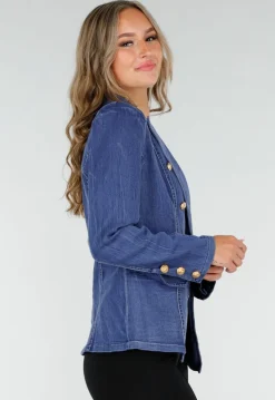 Donkerblauwe Jeans Blazer met Buttons