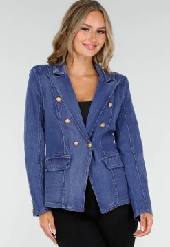 Donkerblauwe Jeans Blazer met Buttons