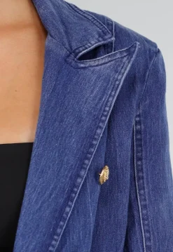 Donkerblauwe Jeans Blazer met Buttons
