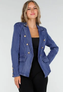 Donkerblauwe Jeans Blazer met Buttons