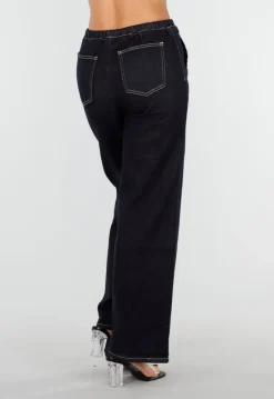 Donkerblauwe Jeans met Rechte Pijpen en Trekkoord