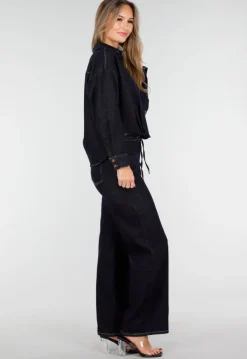 Donkerblauwe Jeans met Rechte Pijpen en Trekkoord