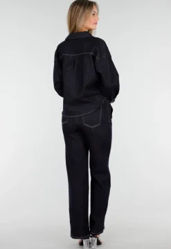 Donkerblauwe Jeans met Rechte Pijpen en Trekkoord