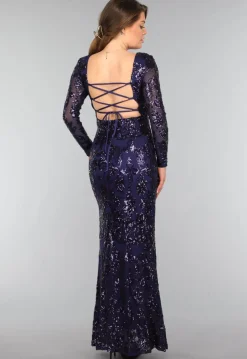 Donkerblauwe Jurk met Pailletten Ornamenten