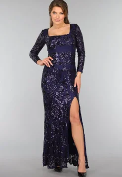 Donkerblauwe Jurk met Pailletten Ornamenten