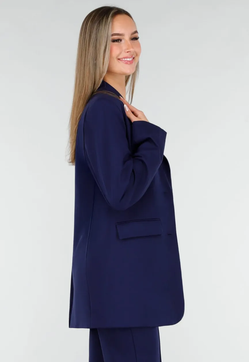 Donkerblauwe Oversized Basic Stretch Blazer