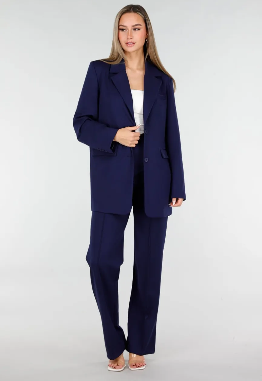 Donkerblauwe Oversized Basic Stretch Blazer