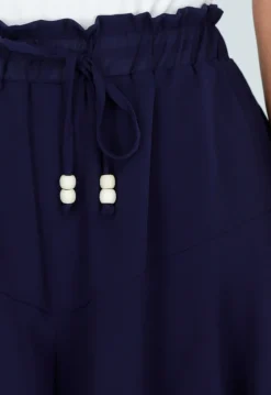 Donkerblauwe Ruffle Skort met Elastische Taille en Strikkoord
