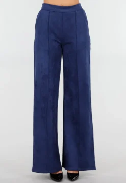 Donkerblauwe Straight Leg Suède Pantalon met Rechte Pijpen
