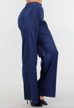 Donkerblauwe Straight Leg Suède Pantalon met Rechte Pijpen