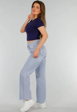 Donkerblauwe Stretch Cropped Top met Aansluitende Pasvorm