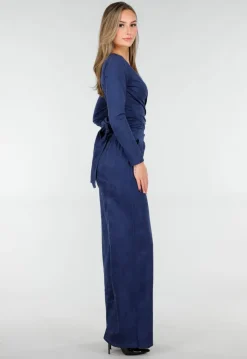 Donkerblauwe Suede Overslag Top met Stretch