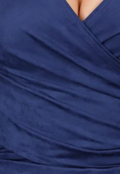 Donkerblauwe Suede Overslag Top met Stretch