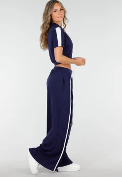 Donkerblauwe Two-Piece Set met Vestje en Wijde Pijpen