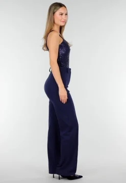 Donkerblauwe Velvet Pumps met Slanke Hak