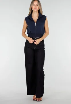 Donkerblauwe Wide Leg Jeans met Stretch