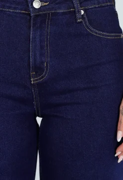 Donkerblauwe Wide Leg Jeans met Hoge Taille en Stretch