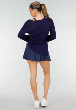 Donkerblauwe Zachte Longsleeve Top met Trekkoord en Wijde Mouwen