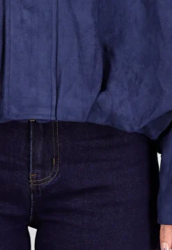 Donkerblauw Suèdelook Jasje met Rits- en Knoopsluiting