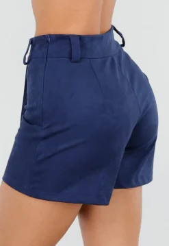 Donkerblauw Suède Look Skort met Riemlusjes