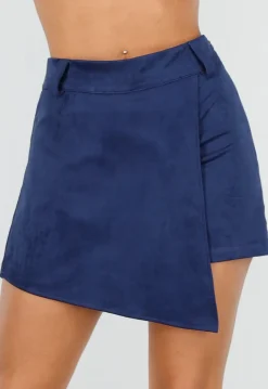 Donkerblauw Suède Look Skort met Riemlusjes