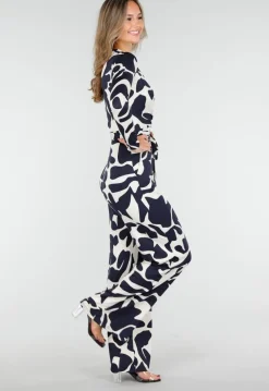 Donkerblauw-Witte Stretch Jumpsuit met Overslagtop
