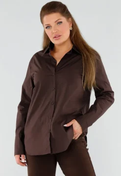 Donkerbruine Blouse met Lange Mouwen en Knoopsluiting
