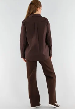 Donkerbruine Blouse met Lange Mouwen en Knoopsluiting