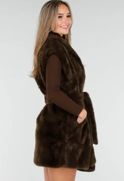 Donkerbruine Faux Fur Bodywarmer met Ceintuur