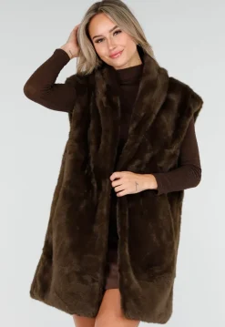 Donkerbruine Faux Fur Bodywarmer met Ceintuur