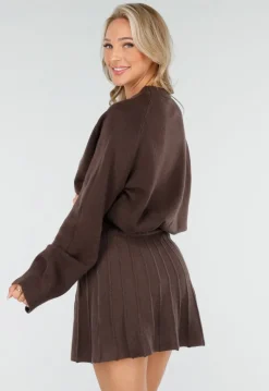 Donkerbruine Gebreide 2-Piece Set met Trui en Rok