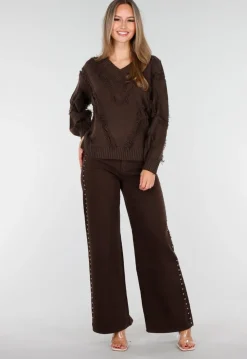 Donkerbruine High Waist Wide Leg Jeans met Zilveren Studs