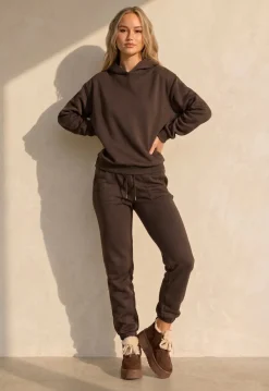 Donkerbruine Jogging Set met Capuchon en Trekkoord