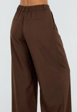Donkerbruine Petite Pantalon met Wijde Pijpen en Plooien