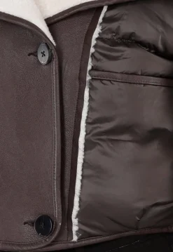 Donkerbruine Pufferjas met Witte Sherpa Kraag