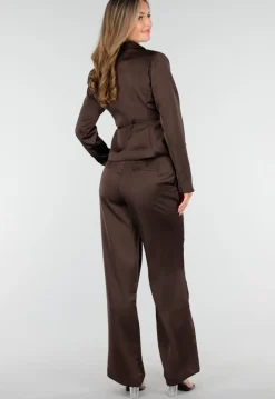 Donkerbruine Satijnlook Wrap Blazer met Striksluiting