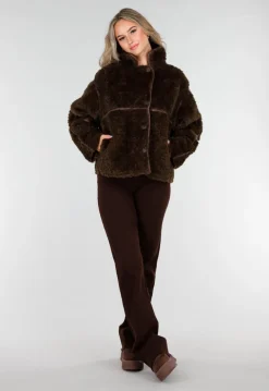Donkerbruine Teddy Jas met Knoopsluiting