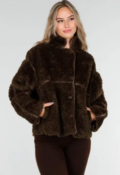 Donkerbruine Teddy Jas met Knoopsluiting