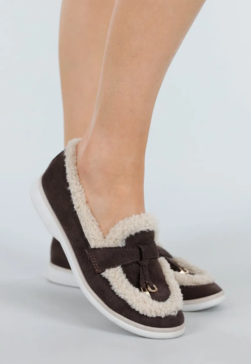 Donkerbruine Teddy Loafers met Goudkleurig Detail