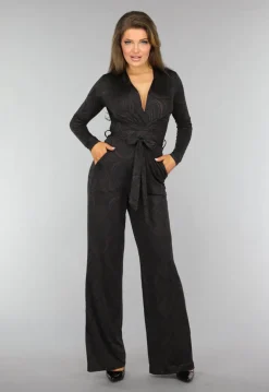 Donkerbruine Wide Leg Jumpsuit met Ruit Patroon