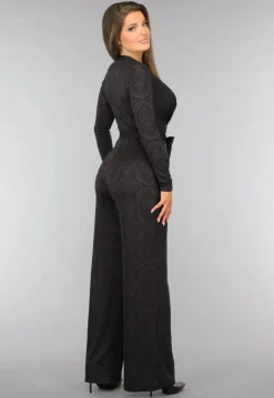 Donkerbruine Wide Leg Jumpsuit met Ruit Patroon