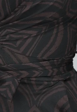 Donkerbruine Wide Leg Jumpsuit met Ruit Patroon