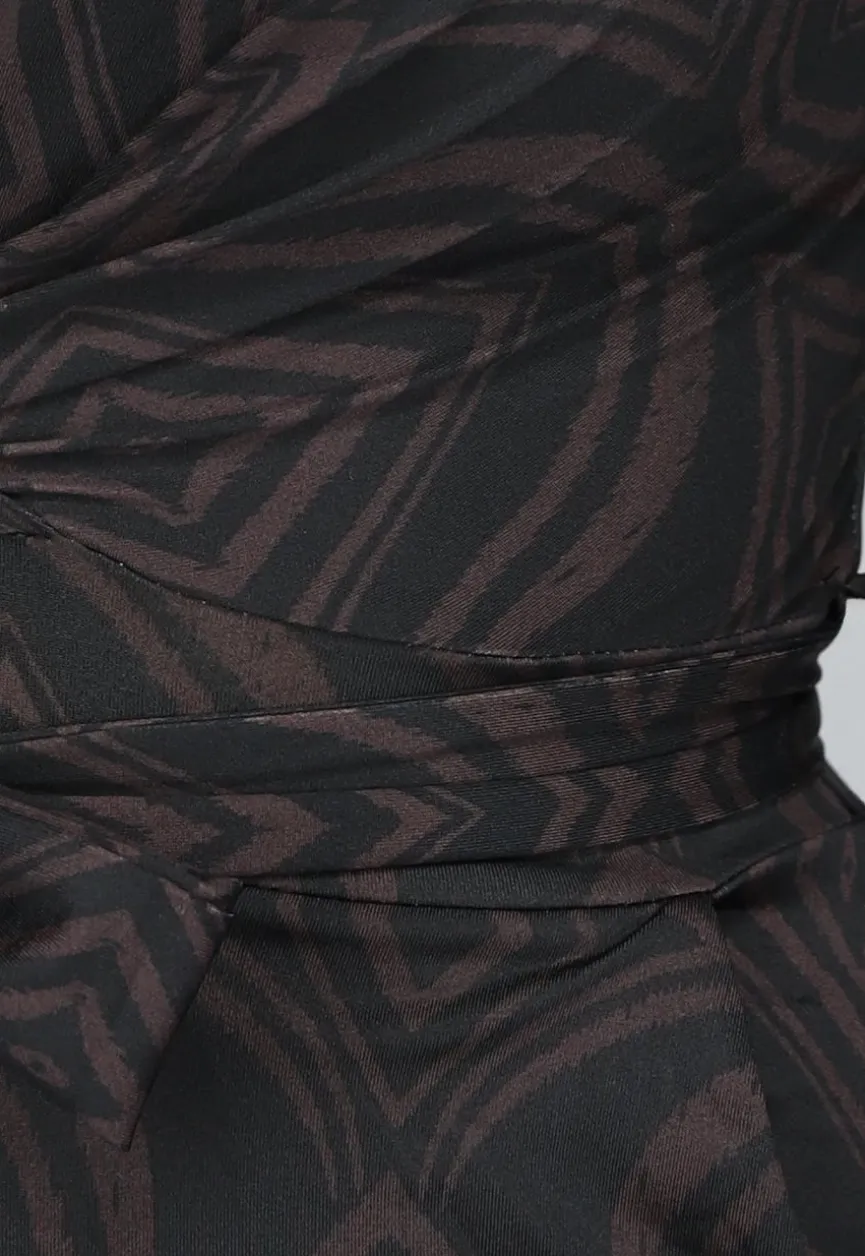 Donkerbruine Wide Leg Jumpsuit met Ruit Patroon
