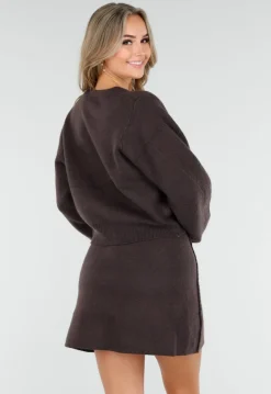 Donkerbruin Two-Piece Set met Vest en Mini Rok