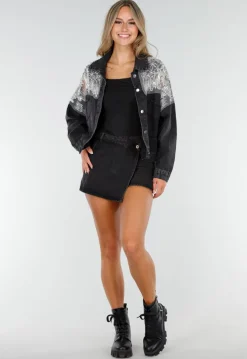 Donkergrijze Glitter Spijkerjas met Mesh