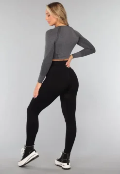 Donkergrijze Korte Longsleeve Sporttop